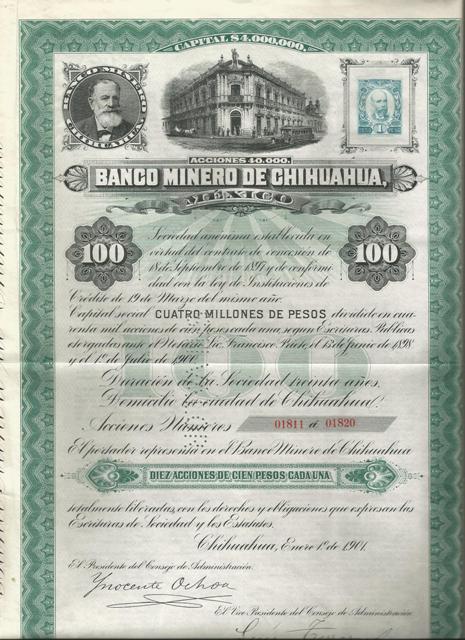 Accion Banco Minero de Chihuahua 1901